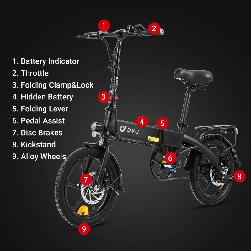 Bicicletta Elettrica Completamente Pieghevole DYU A1F 16 Pollici 9